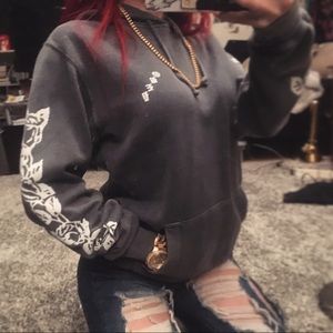 OBEY Old English Rose Sleeve Hoodie Grey